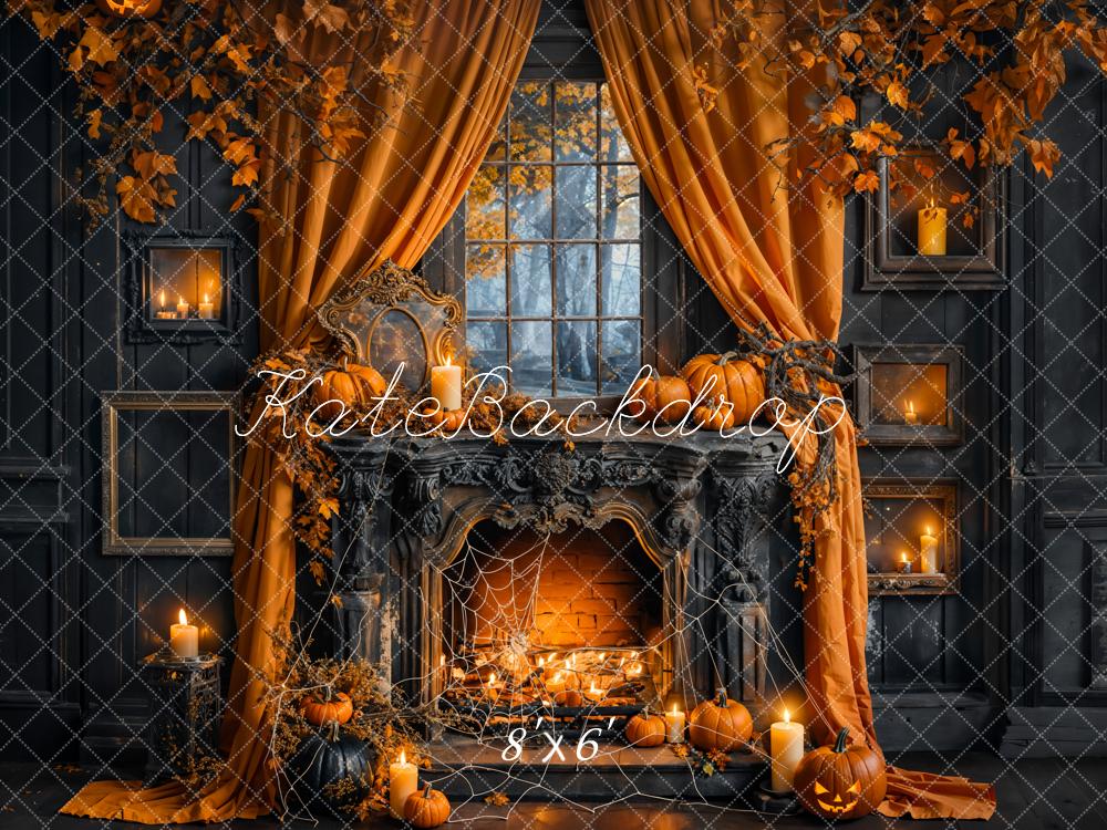 Kate Fall Halloween Pumpkin Black Fireplace Backdrop Designed by Emetselch