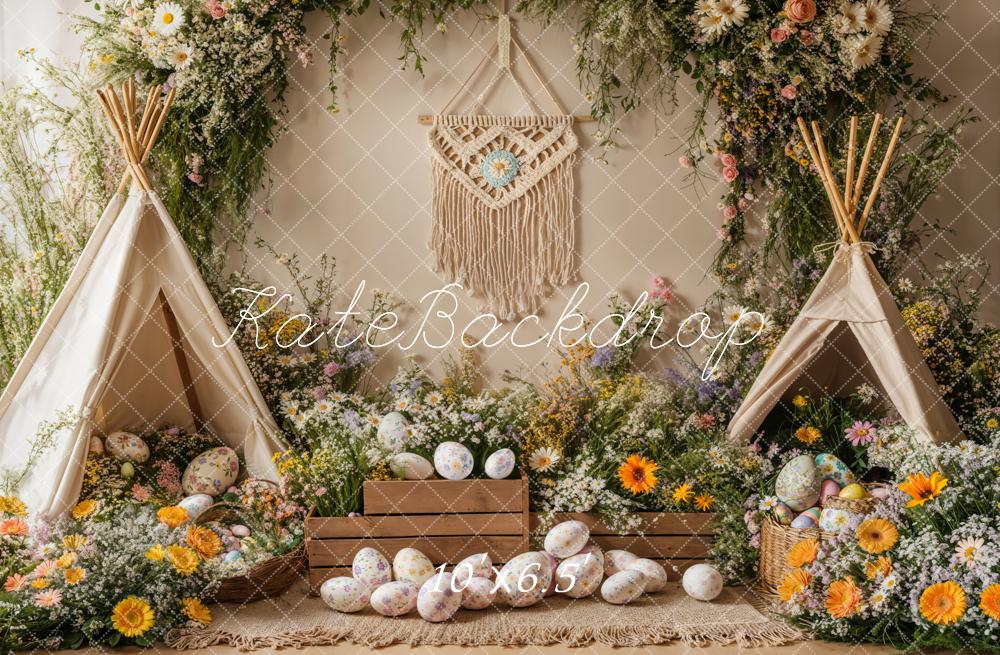 Kate Easter Boho Floral Teepee Eggs Backdrop Designed by Emetselch