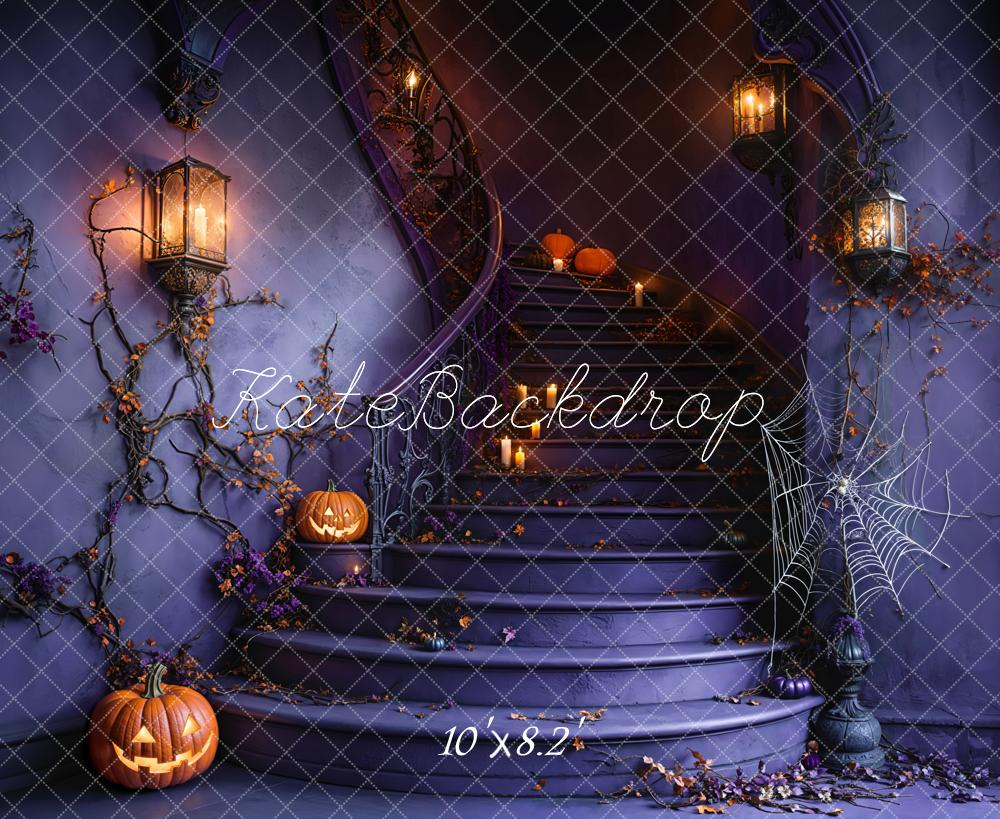 TEST Kate Halloween Staircase Pumpkin Spider Web Backdrop Designed by Emetselch