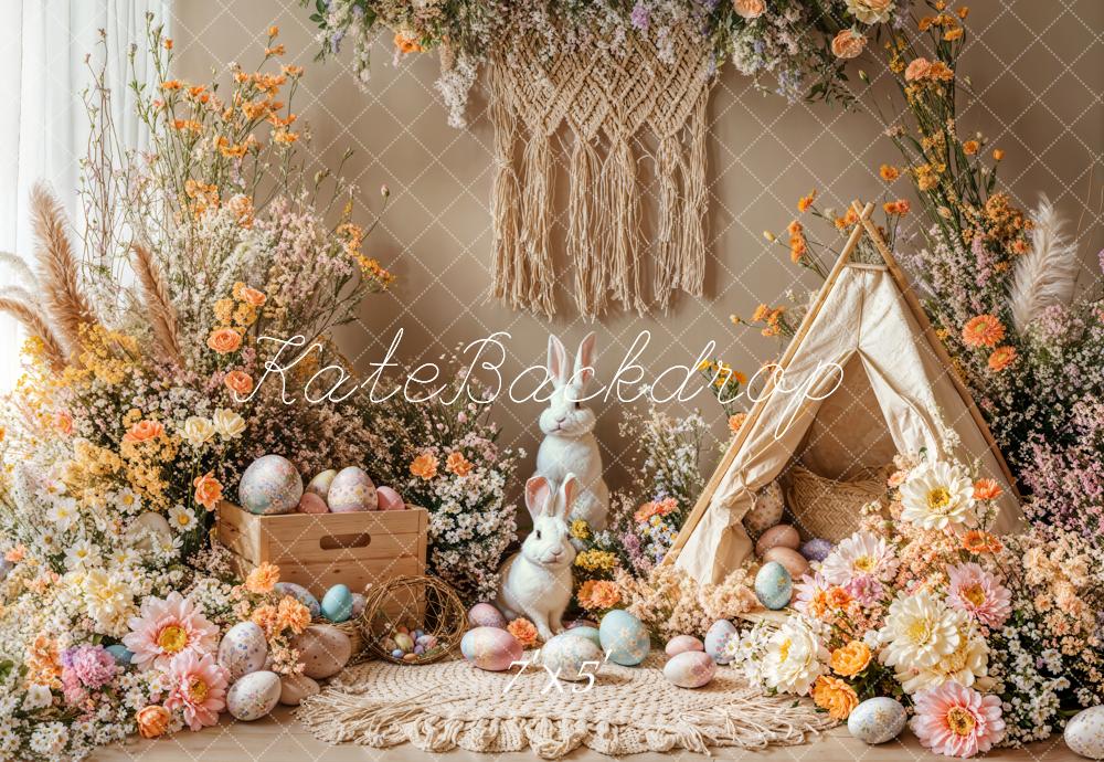 Kate Easter Bunny Boho Floral Eggs Backdrop Designed by Emetselch