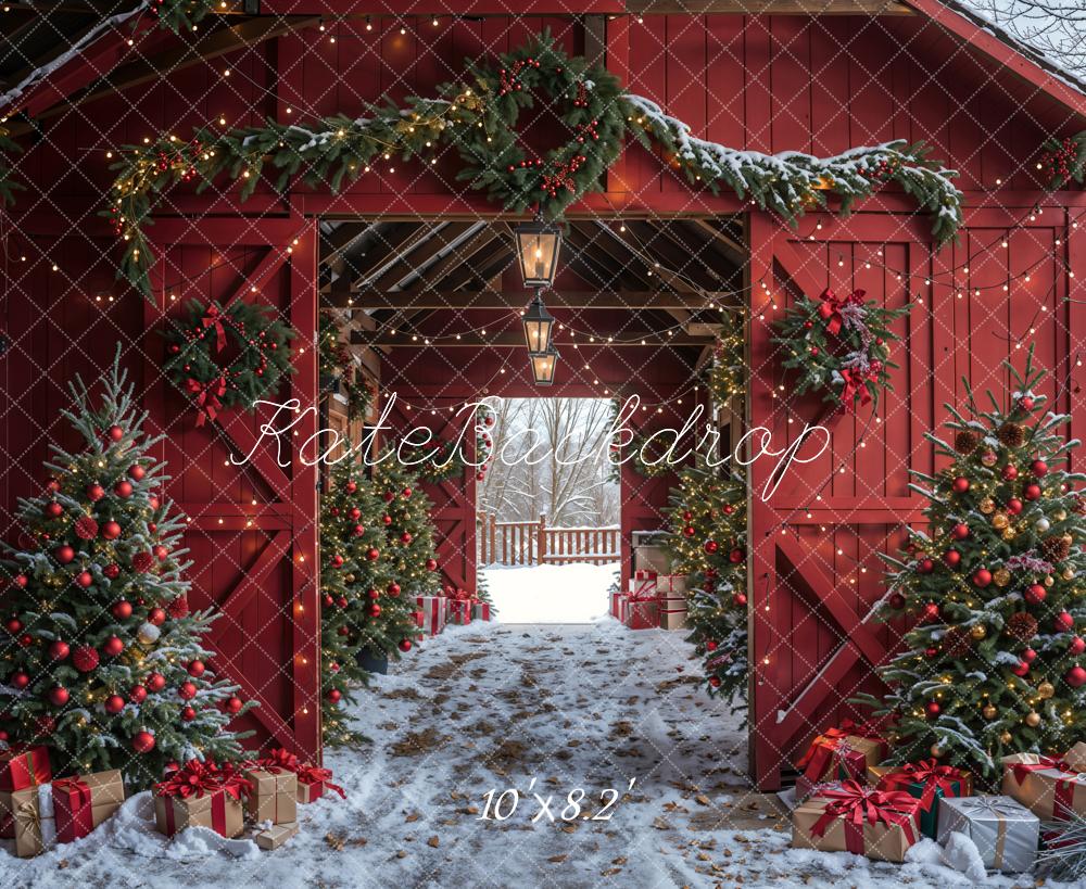 Fondo Blanco Nieve Granero Rojo Navidad Diseñado por Emetselch