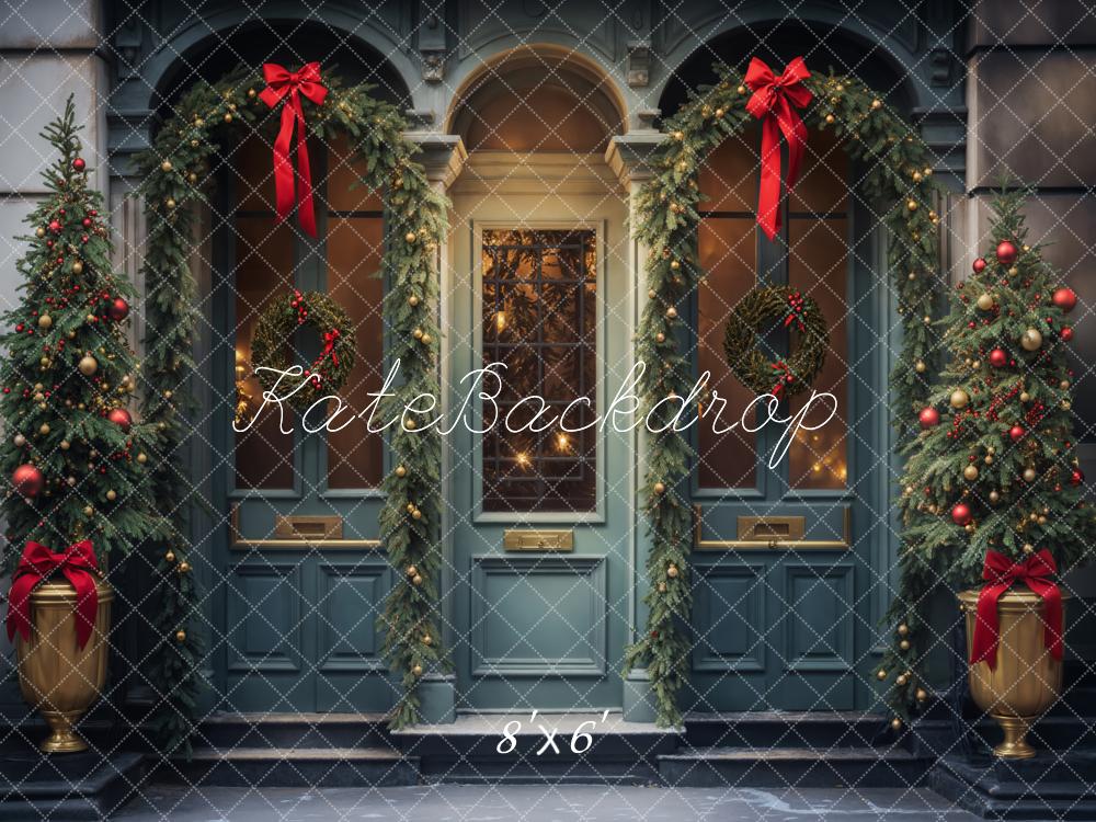 Kate Christmas Vintage Blue Arched Window Store Backdrop Designed by Emetselch