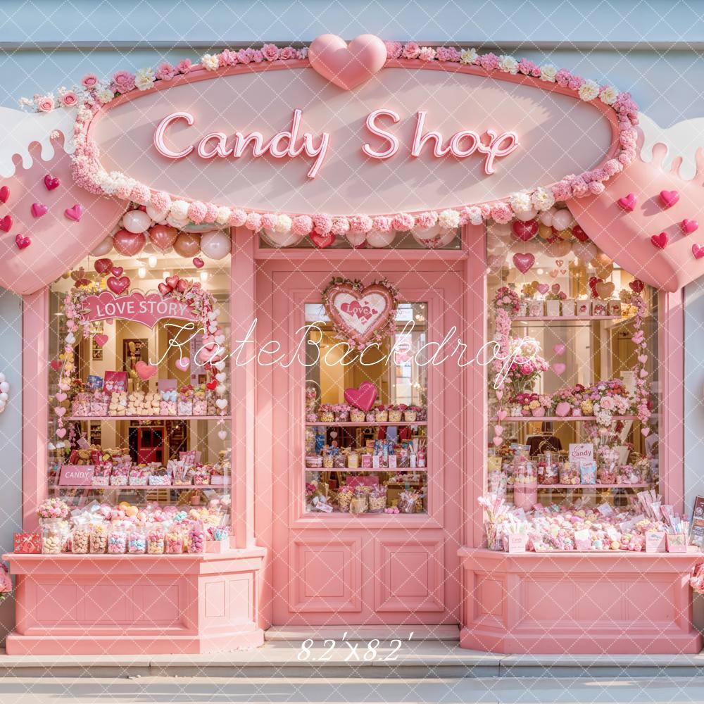 Kate Valentine Candy Shop Hearts Pink Backdrop Designed by Emetselch