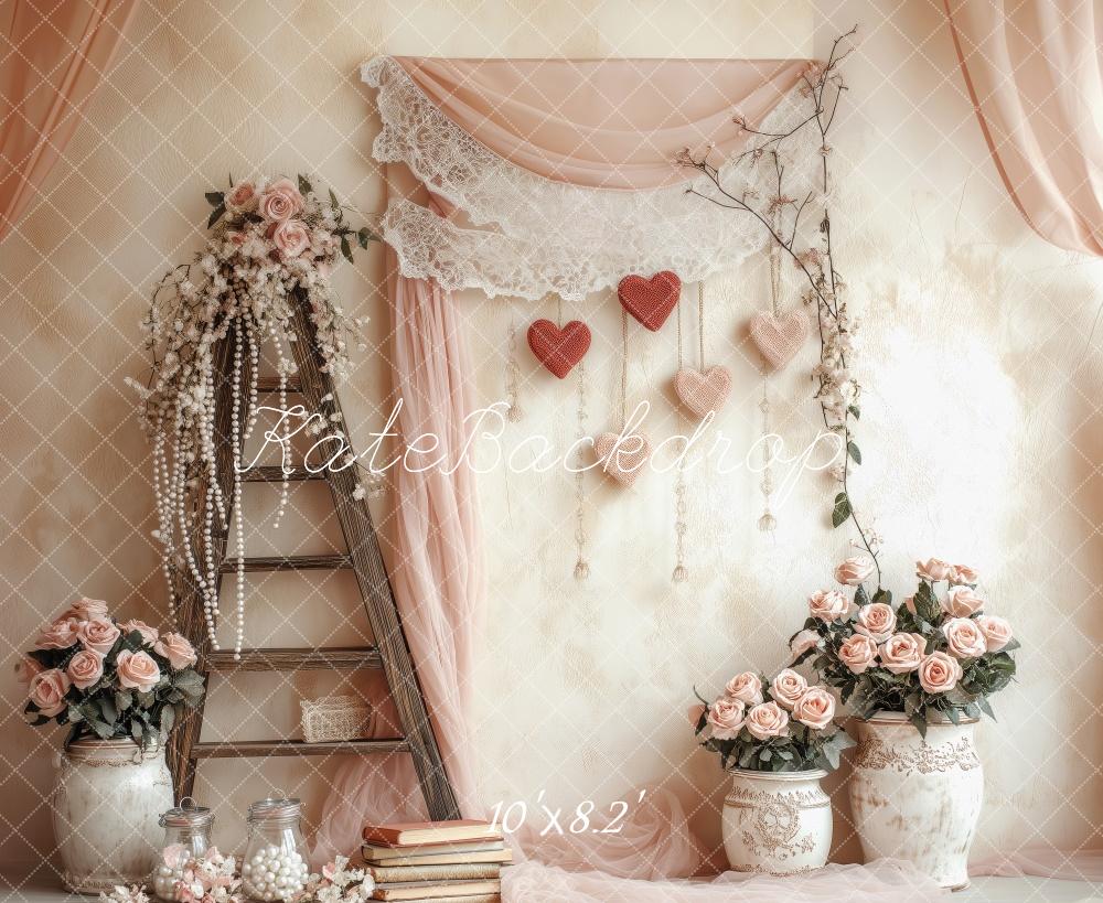 Kate Valentine Rustic Pink Floral Ladder Backdrop Designed by Patty Roberts