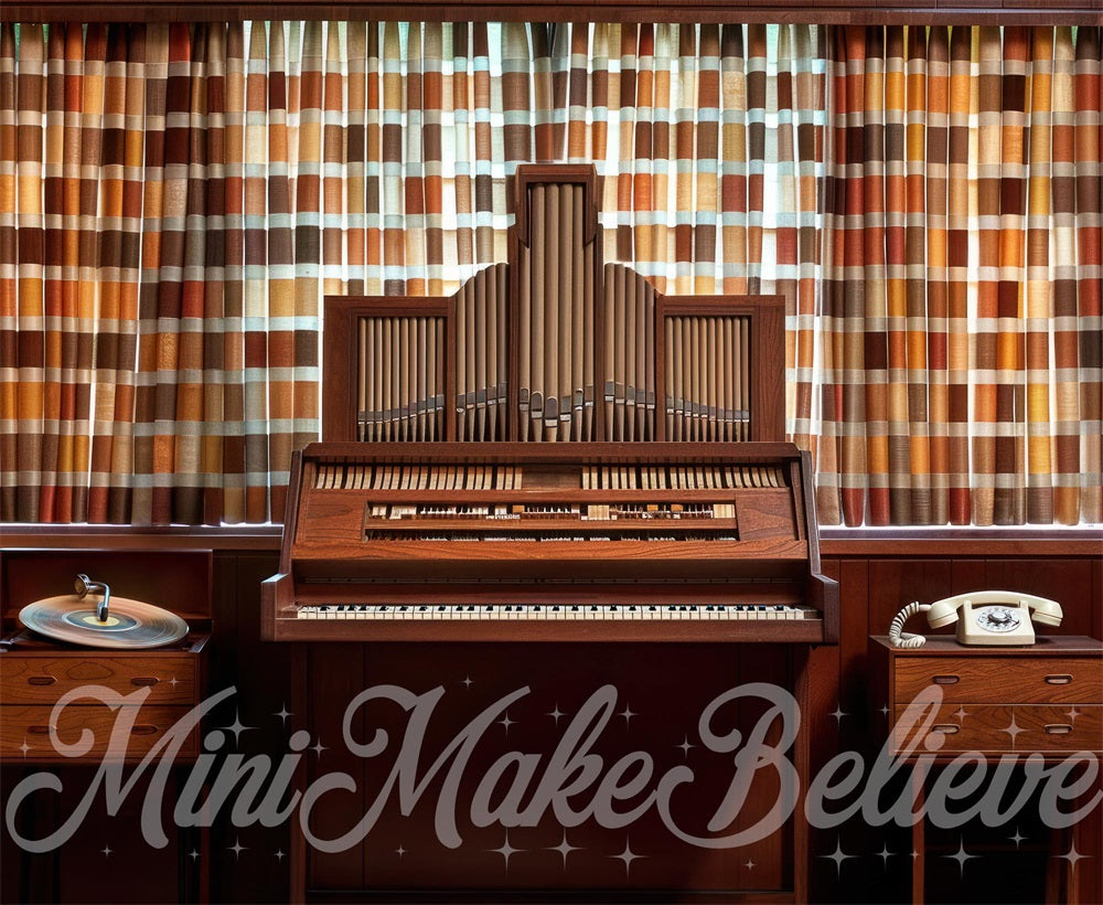 Sfondo per la stanza della musica retrò marrone del pianoforte progettato da Mini MakeBelieve