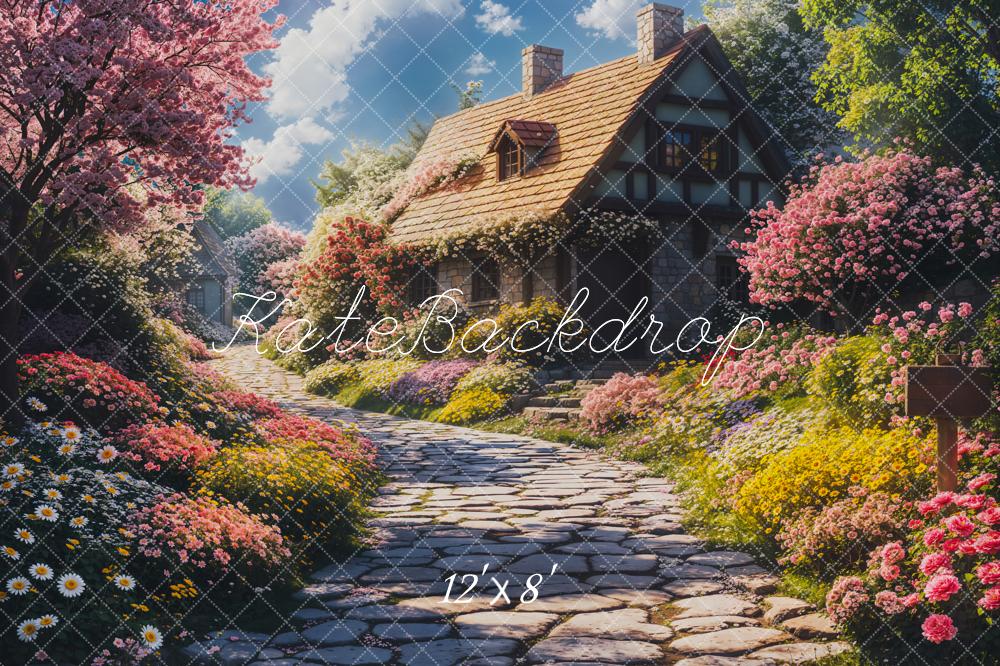 Fondo Floral de Sendero de Primavera Cottage Diseñado por Emetselch