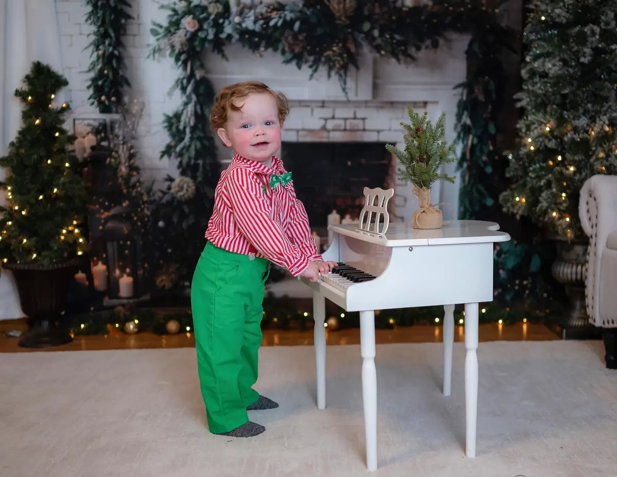 Kate Winter Christmas Indoor White Brick Fireplace Backdrop Designed by Emetselch