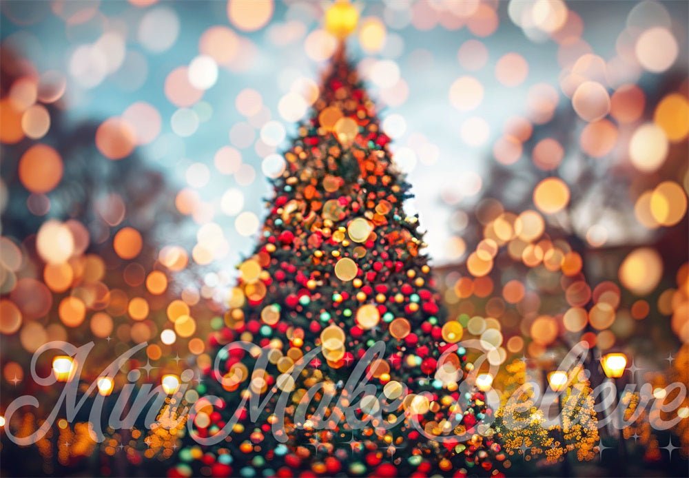Kerstboomnacht Bokeh Lichtachtergrond Ontworpen door Mini MakeBelieve