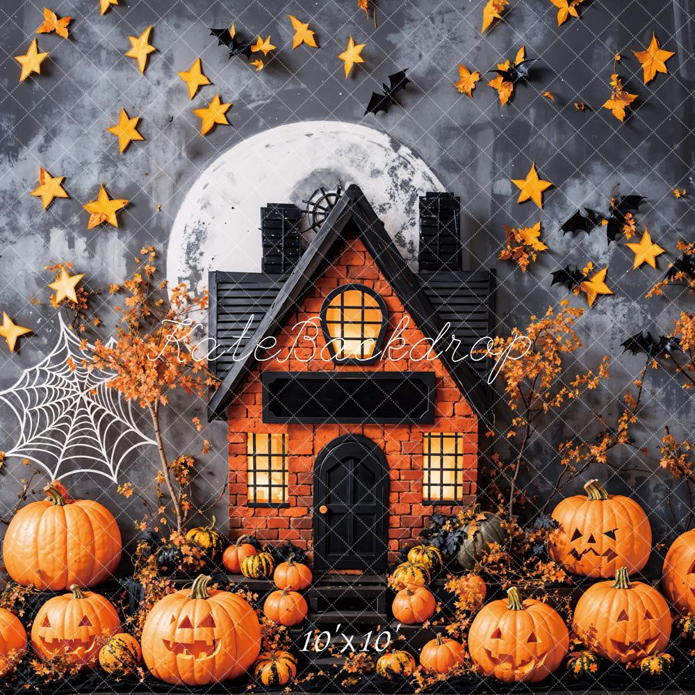 Fall Leaves Halloween Haunted House With Pumpkins Foto Achtergrond Designed by Emetselch