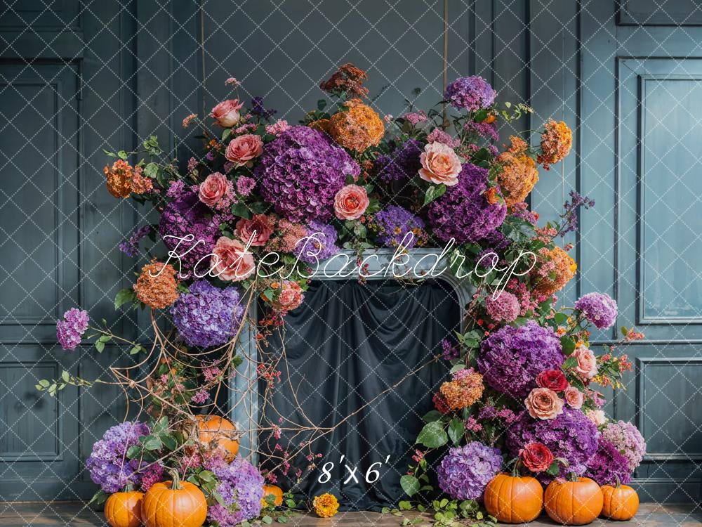 Kate Fall Flower Arch Blue Vintage Wall Backdrop Designed by Emetselch