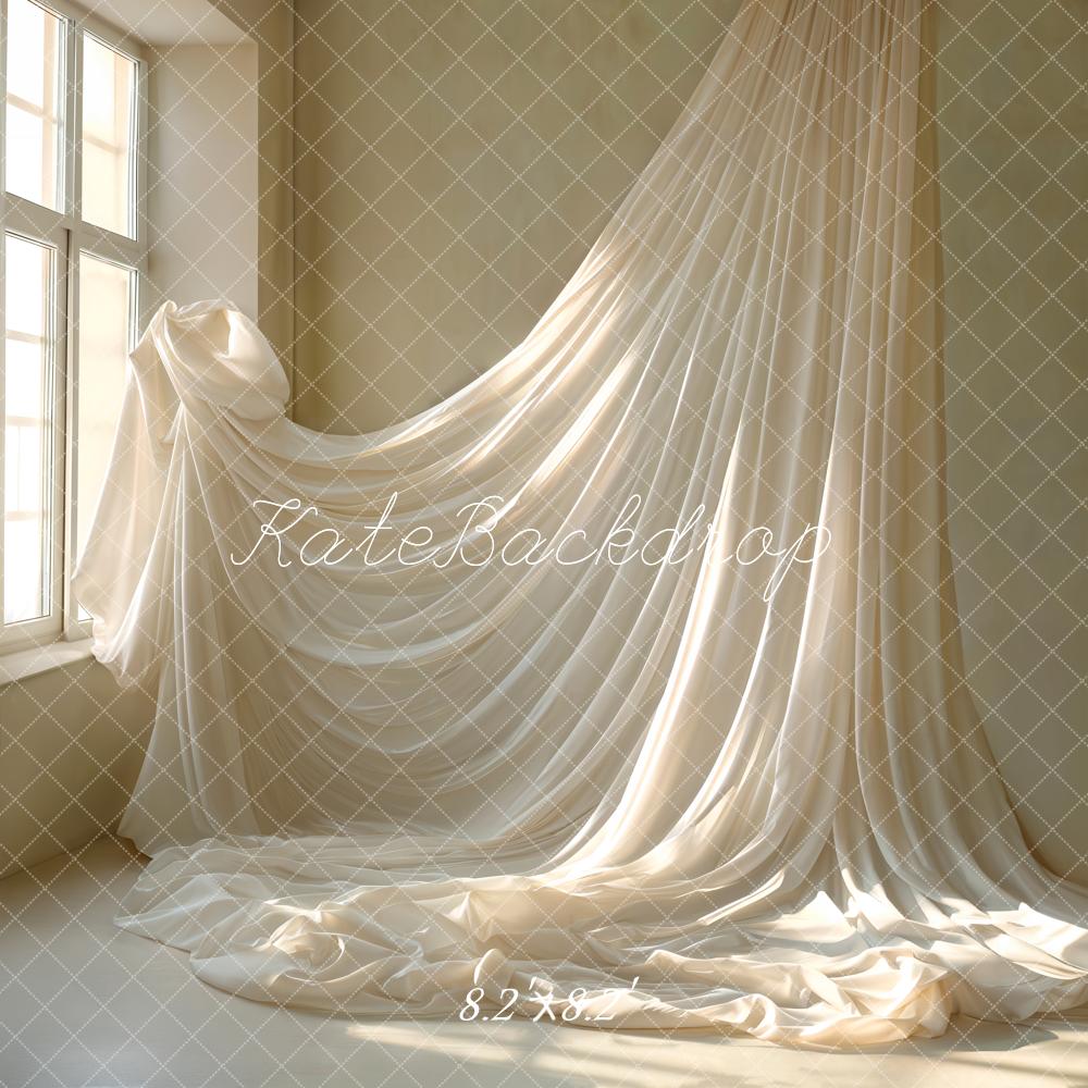 Kate Elegant White Draped Fabric Window Backdrop Designed by Emetselch