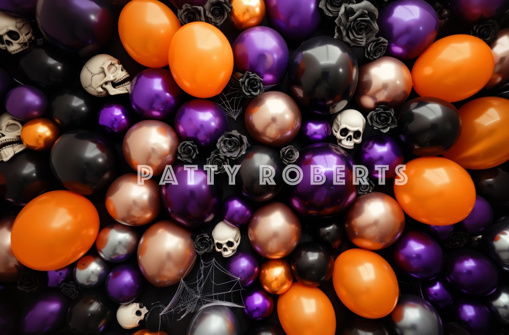 Halloween Paarse Ballonnen En Schedels Foto Achtergrond Designed by Patty Robert