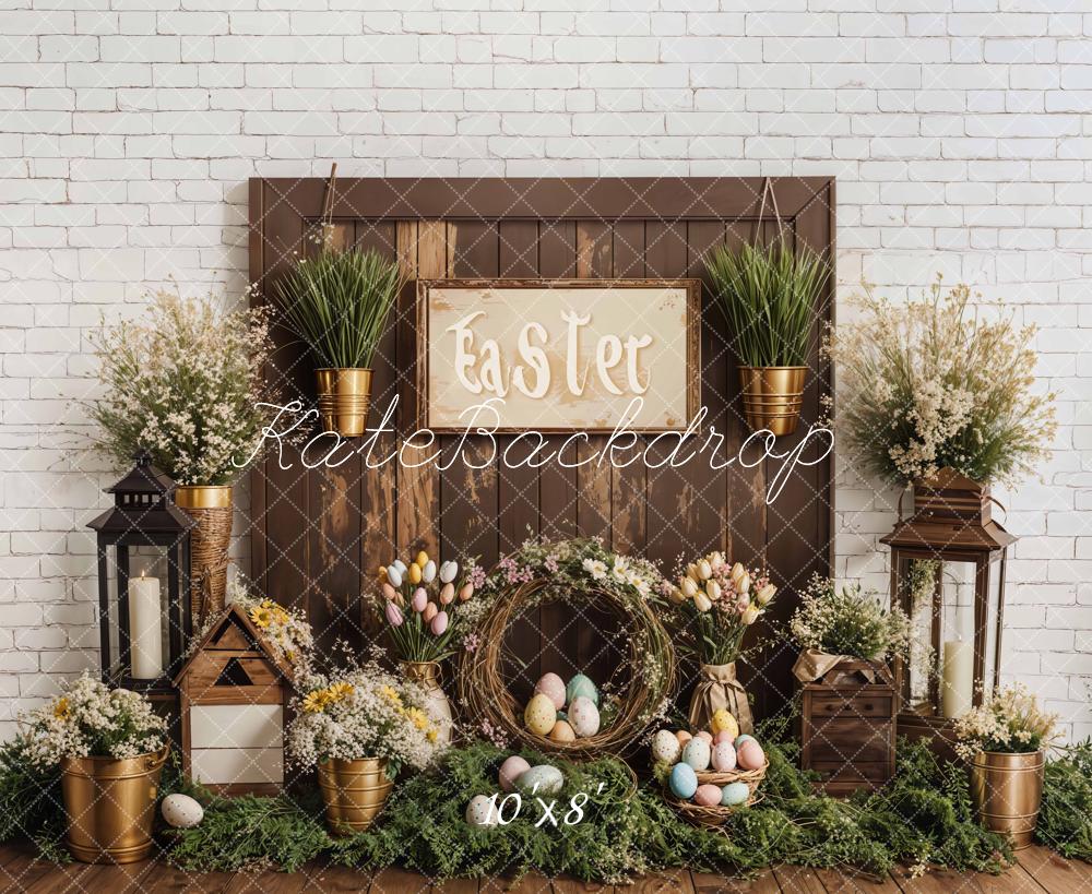 Kate Easter Floral Eggs Rustic Wooden Backdrop Designed by Emetselch