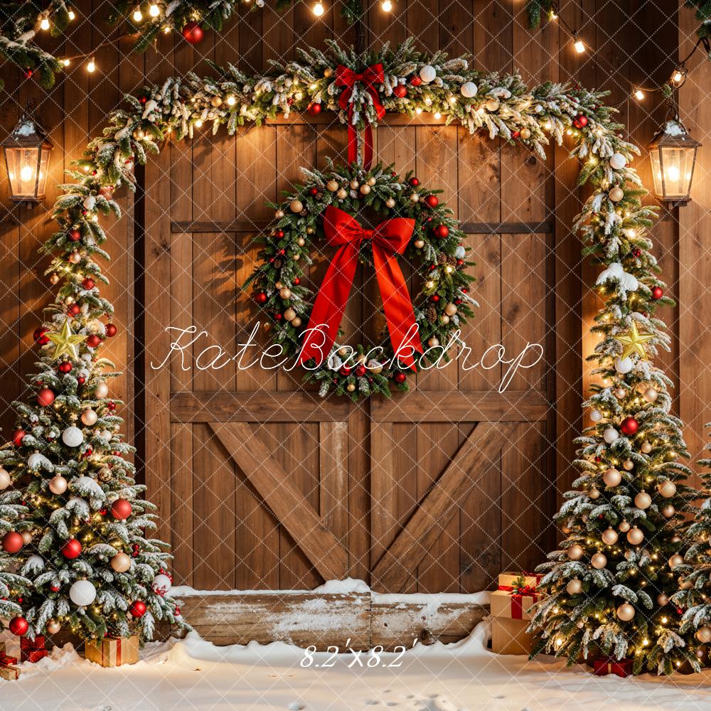 Kate Christmas Trees Arch Wreath Wood Door Backdrop Designed by Emetselch