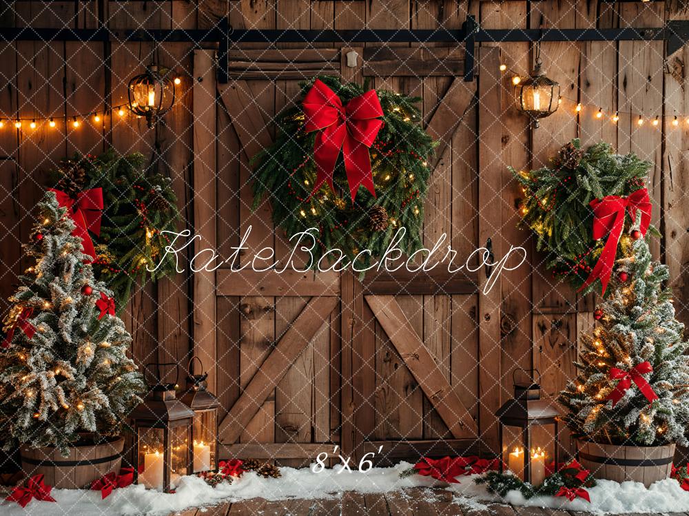 Kate Christmas Brown Wooden Barn Door Backdrop Designed by Emetselch