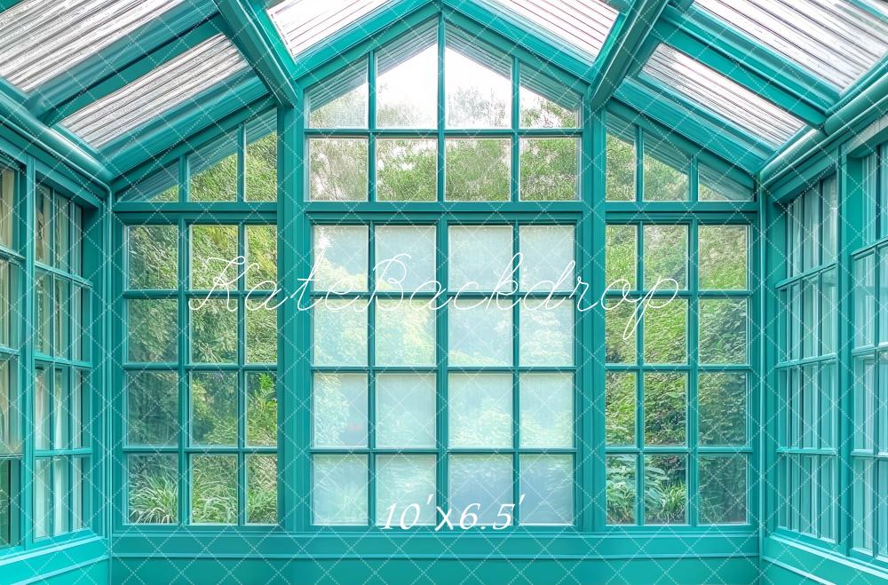 Teal Green House Glass Conservatory Foto Achtergrond Designed by Mini MakeBelieve