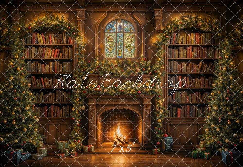 Kate Christmas Indoor Arched Bookshelf Retro Brick Fireplace Backdrop Designed by Emetselch