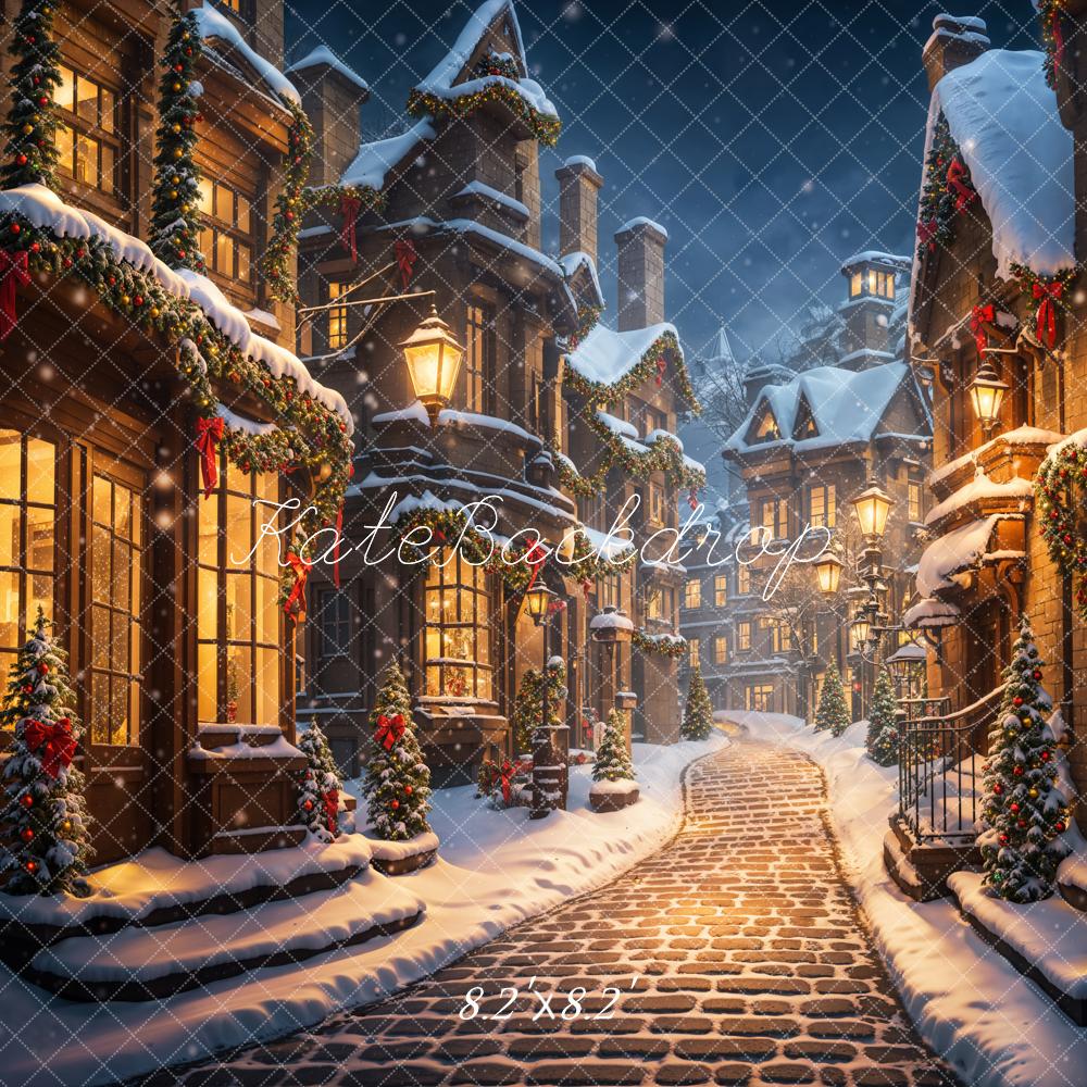 Kate Christmas Winter Night Street Store Backdrop Designed by Emetselch