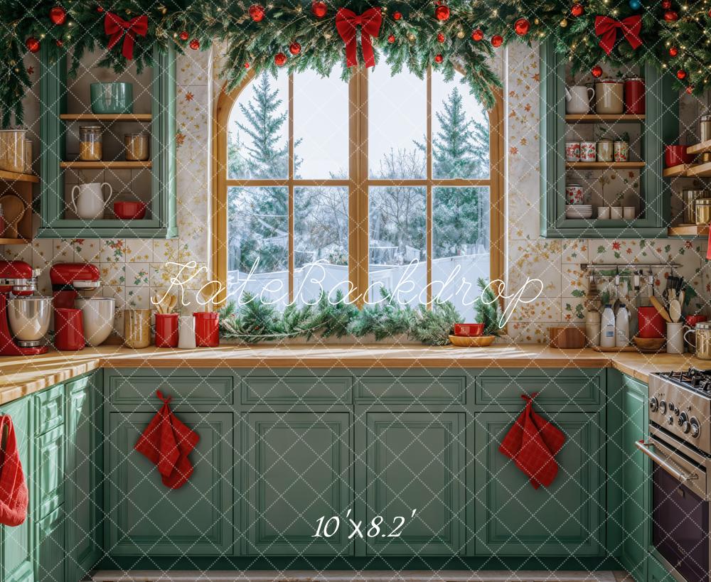 Kate Christmas Kitchen Green Cabinets Window Kitchenware Backdrop Designed by Emetselch