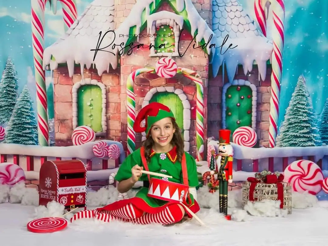 Kate Christmas Winter Candy House Backdrop Designed by Emetselch