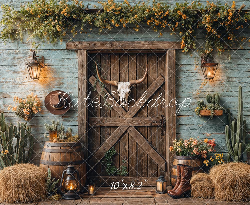 Kate Western Cowboy Rustic Barn Door Backdrop Designed by Emetselch