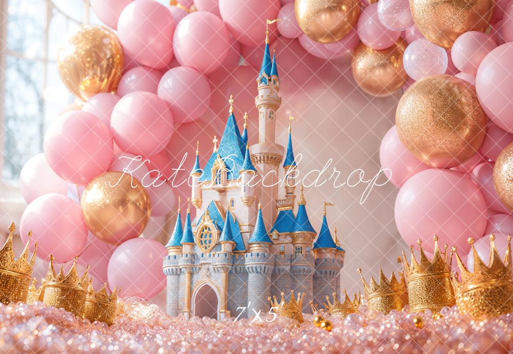 Kate Birthday Castle Pink Balloons Crowns Backdrop Designed by Emetselch