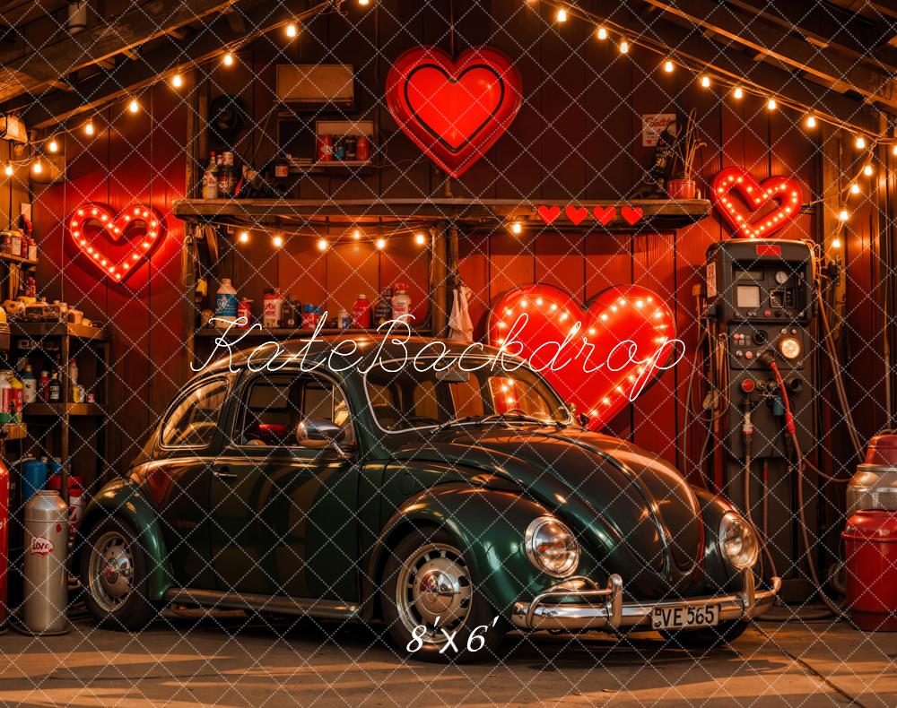 Kate Valentine Retro Car Heart Garage Backdrop Designed by Emetselch