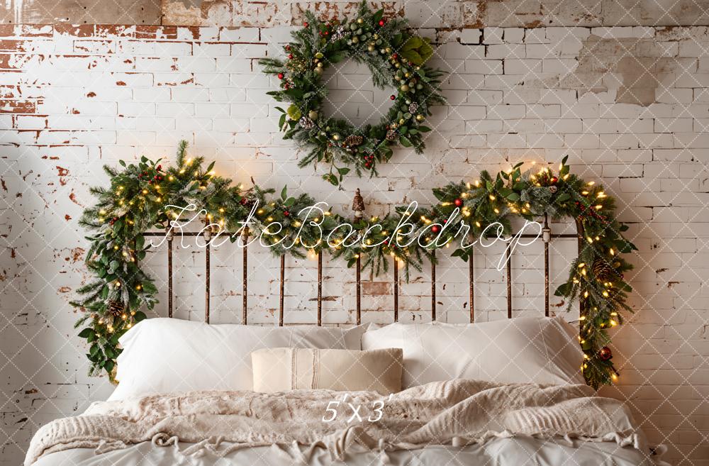 Kerst Witte Hoofdbord Wreath Foto Achtergrond Designed by Emetselch