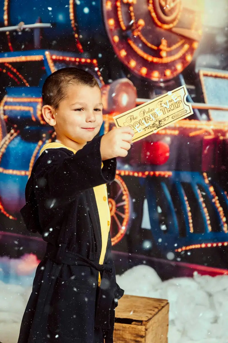 Kate Christmas Light Train in Snowy Night Backdrop for Photography