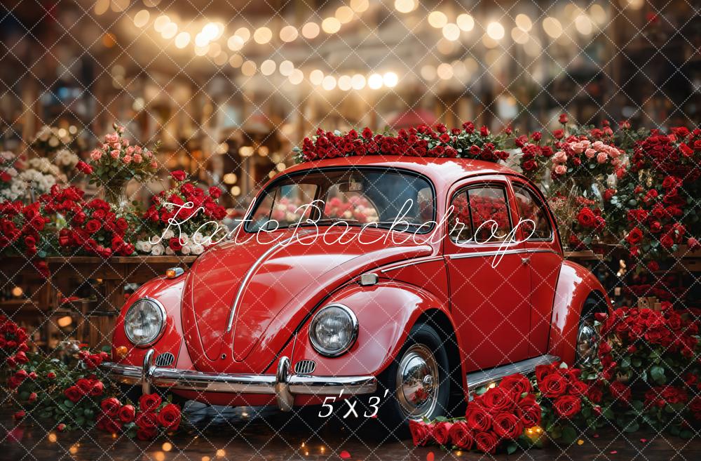 Kate Valentine's Day Vintage Red Car Roses Backdrop Designed by Emetselch