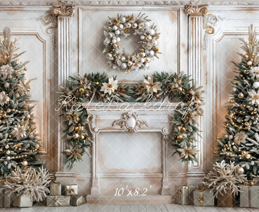 Kate Christmas White Marble Retro Fireplace Backdrop Designed by Emetselch