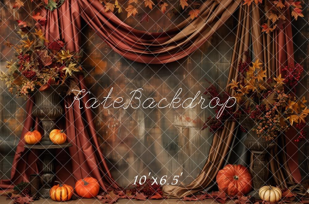 Fall Pumpkin Patch With Red Curtain Backdrop Designed by Patty Roberts