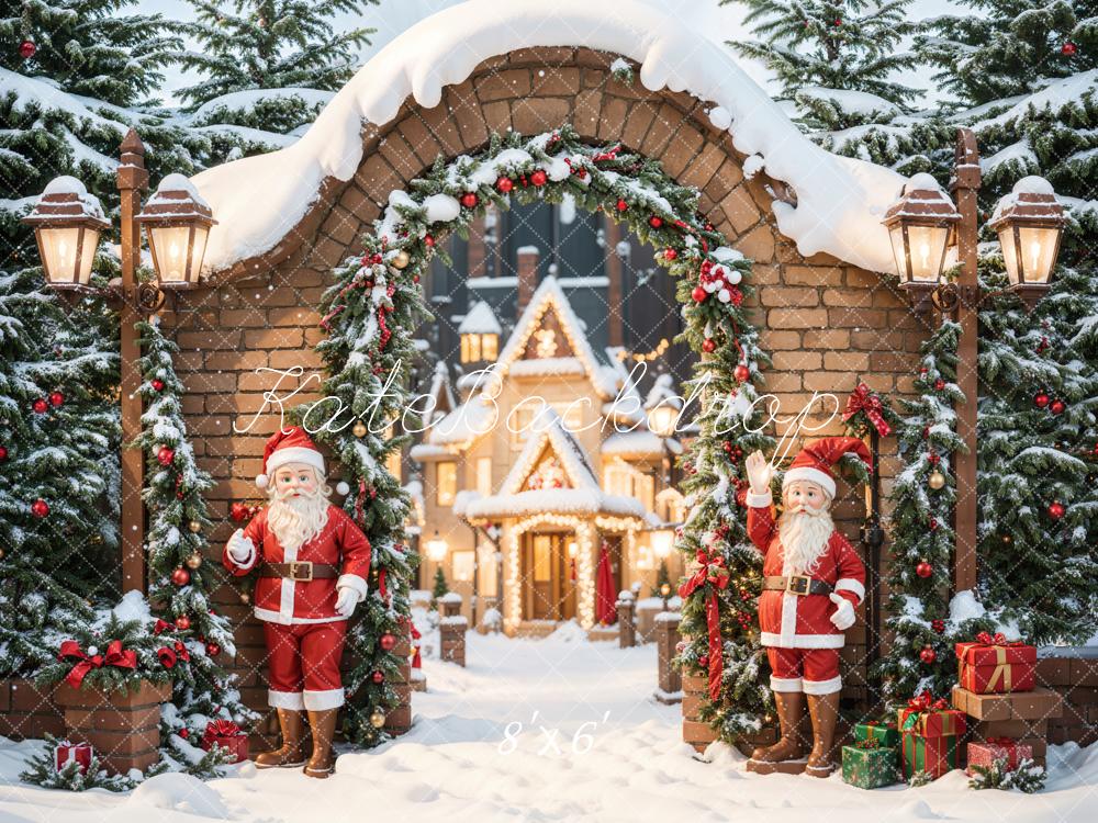 Fantasy Christmas Santa Castle Arched Brick Gate Backdrop Progettato da Chain Photography