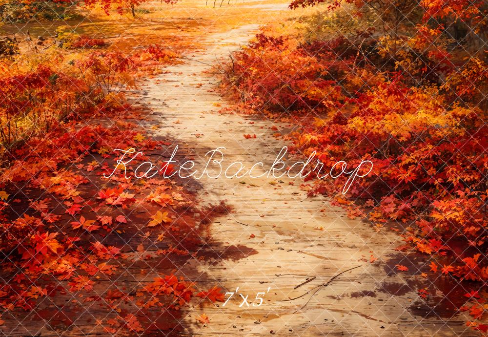 Kate Fall Red Fallen Maple Leaves Path Floor Backdrop Designed by Kate Image