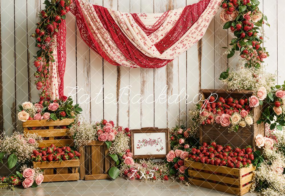 Kate Spring Strawberry Floral Rustic Drapery Backdrop Designed by Emetselch