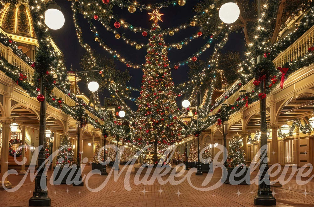 Kerstnacht Bokeh Lichtstraat Winkel Achtergrond Ontworpen door Mini MakeBelieve