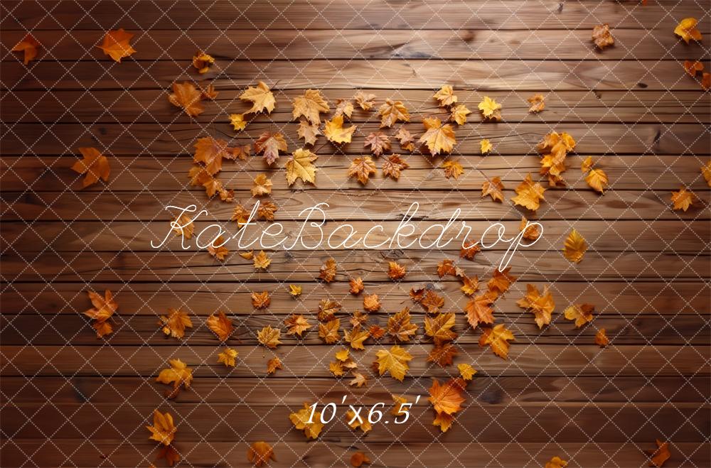 Kate Fall Fallen Leaves Wooden Floor Backdrop Designed by Mini MakeBelieve