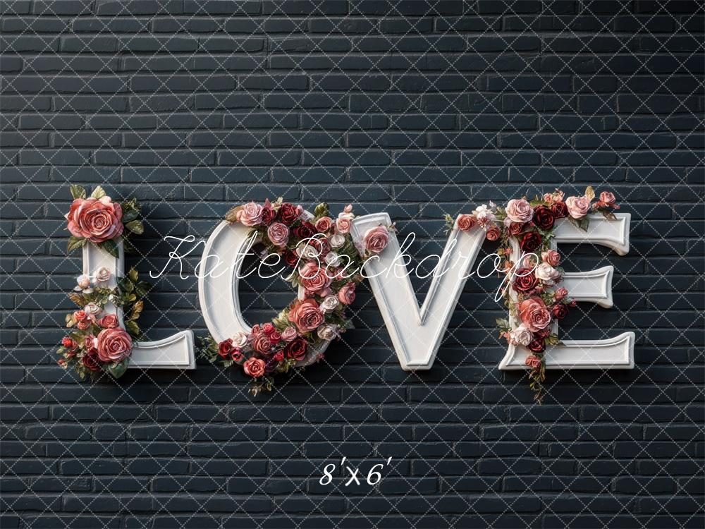 Kate Valentine Love Floral Brick Wall Backdrop Designed by Mini MakeBelieve