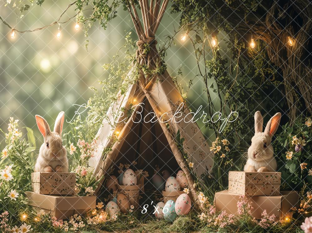 Easter Bunny Tent Forest Lights Foto Achtergrond Designed by Emetselch