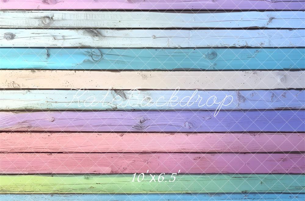 Kate Colorful Pastel Wooden Plank Floor Backdrop Designed by Mini MakeBelieve