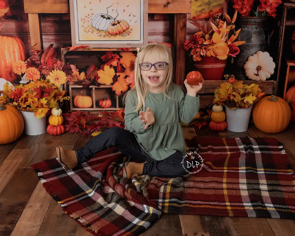 Kate Fall Backdrop Pumpkin Halloween Thanksgiving Sunflower Window Designed by Uta Mueller Photography