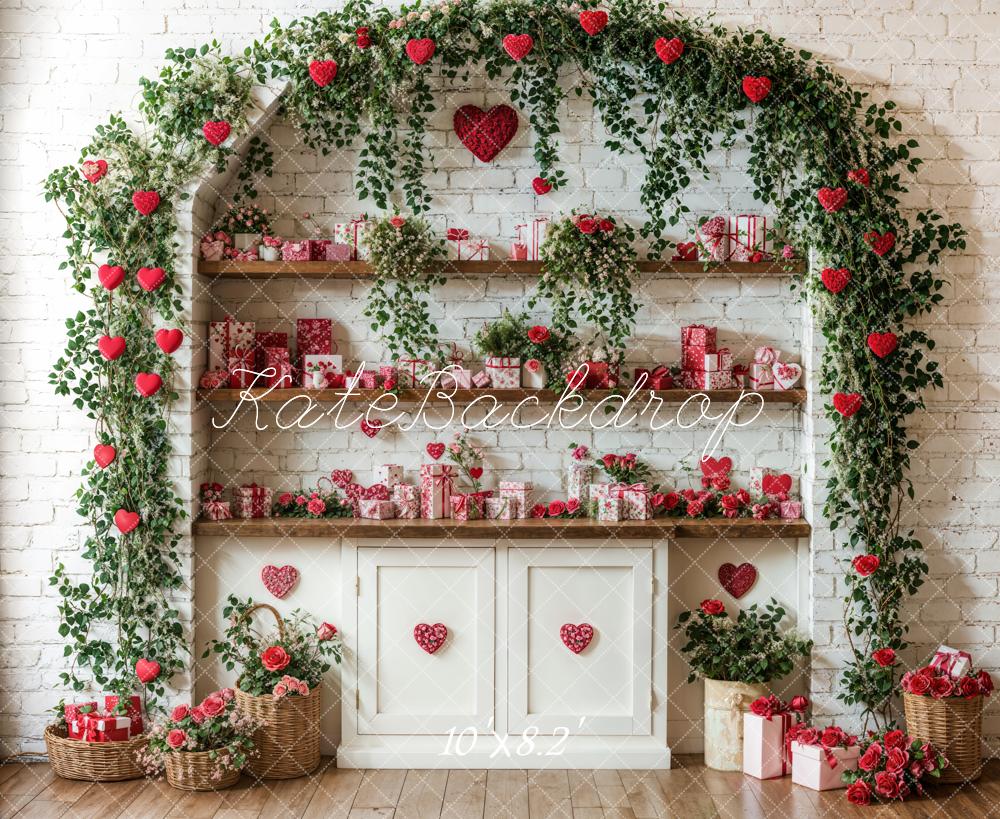 Fondo de estante con arco floral del Día de San Valentín diseñado por Emetselch