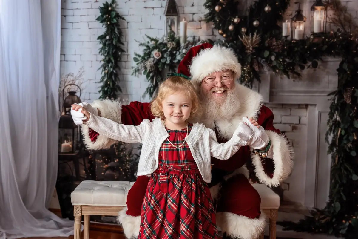 Kate Winter Christmas Indoor White Brick Fireplace Backdrop Designed by Emetselch