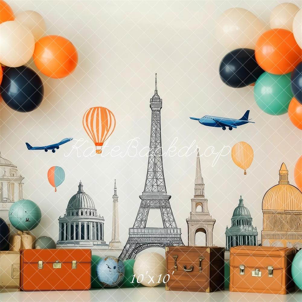 Fondo de globos y esferas alrededor del mundo diseñado por Patty Roberts