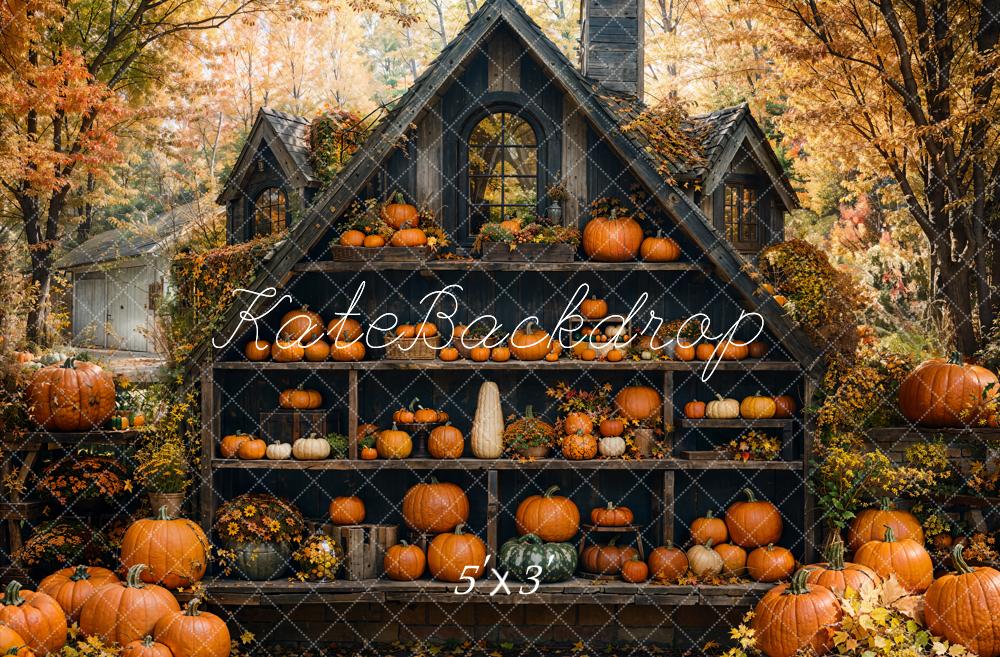 Kate Fall Pumpkins Cabinet Cabin Maple Forest Backdrop Designed by Emetselch