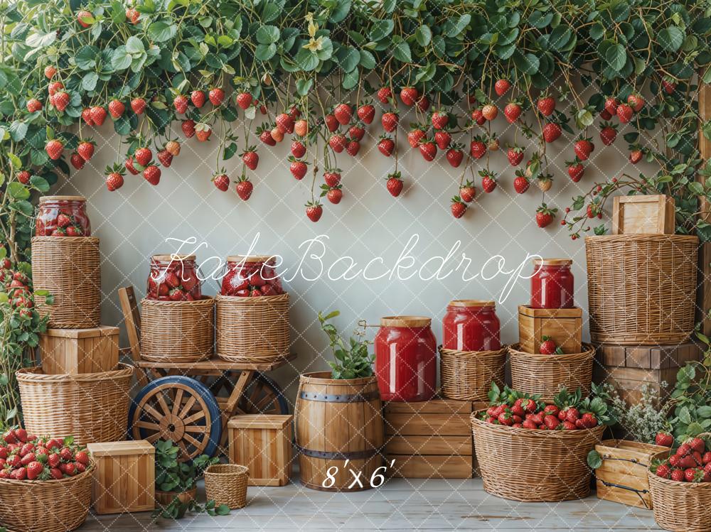 Kate Spring Strawberry Harvest Basket Rustic Backdrop Designed by Emetselch