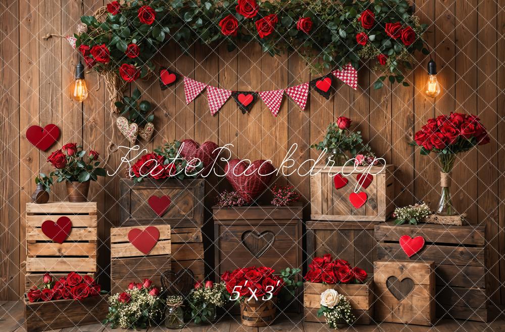 Kate Valentine's Rustic Roses Heart Wooden Backdrop Designed by Emetselch