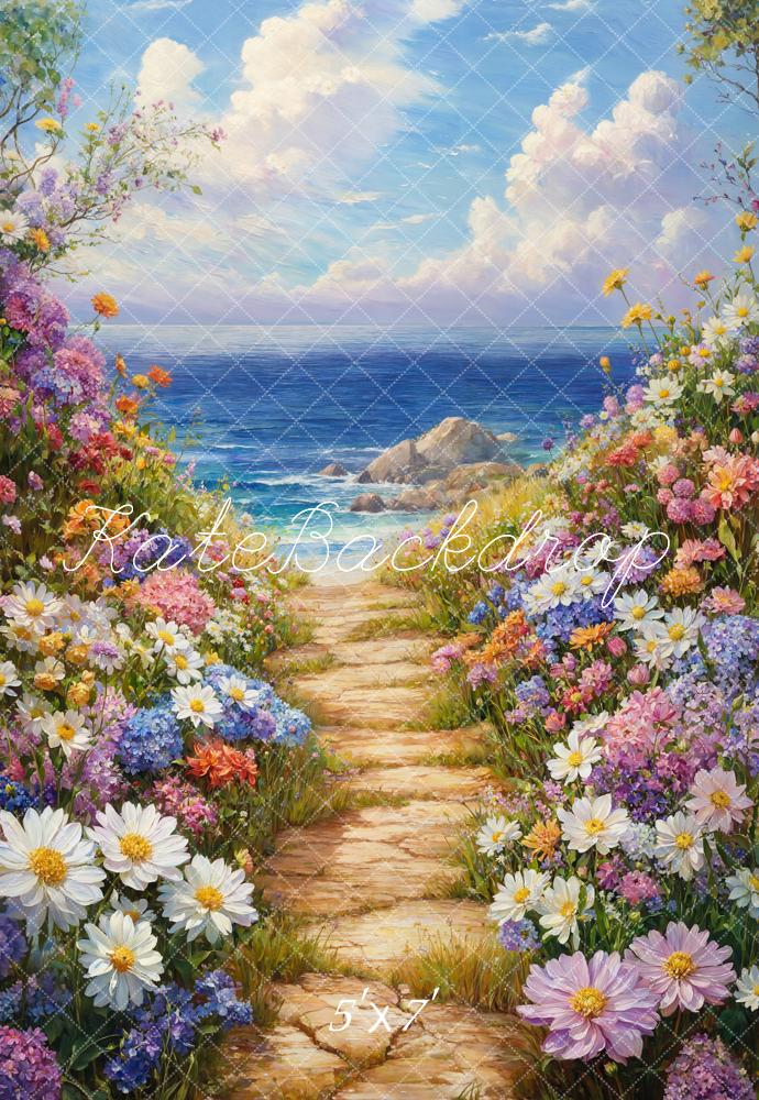 Kate Spring Floral Path Ocean Backdrop Designed by Emetselch