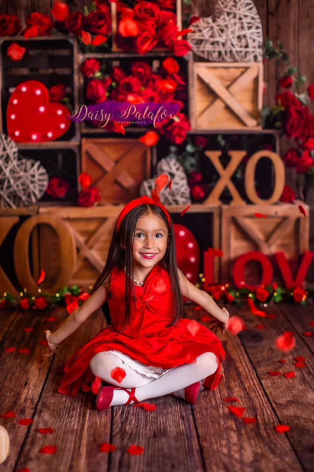 Kate Valentine's Day XOXO Rose Retro Wood Backdrop for Photography