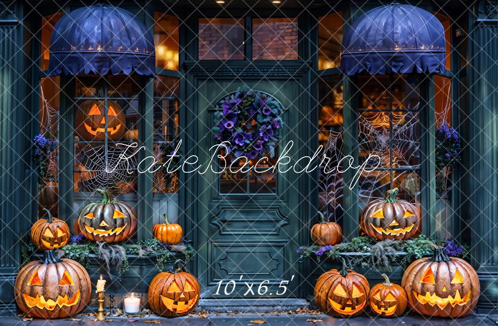 Kate Halloween Store Pumpkin Lanterns Dark Gray Backdrop Designed by Emetselch